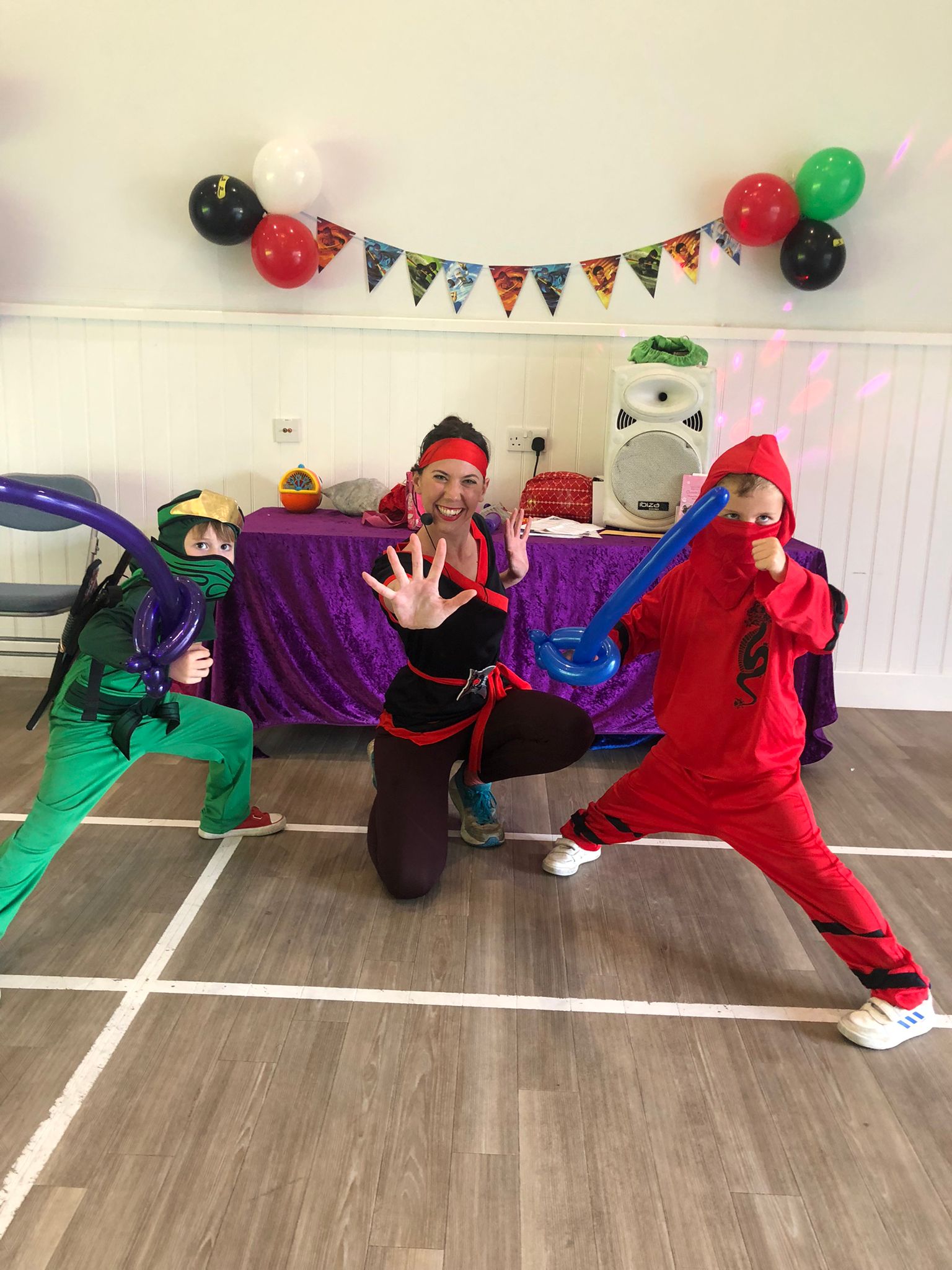 Two performers bringing an action-packed adventure party to life